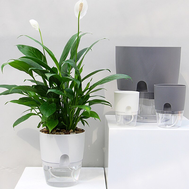 Watering Planter Handmade Double Layer Self Watering Plant Flower Pot With Water Container Round Flowerpot Home Garden Decor