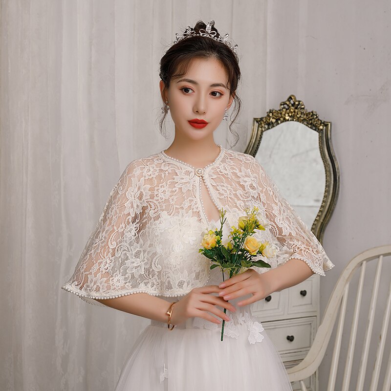 neue Weiß Champagner verrotten Sommer Braut Jacken Brautjungfer Etikette Spitze Schal Hochzeit Kleid Zubehör: Champagner