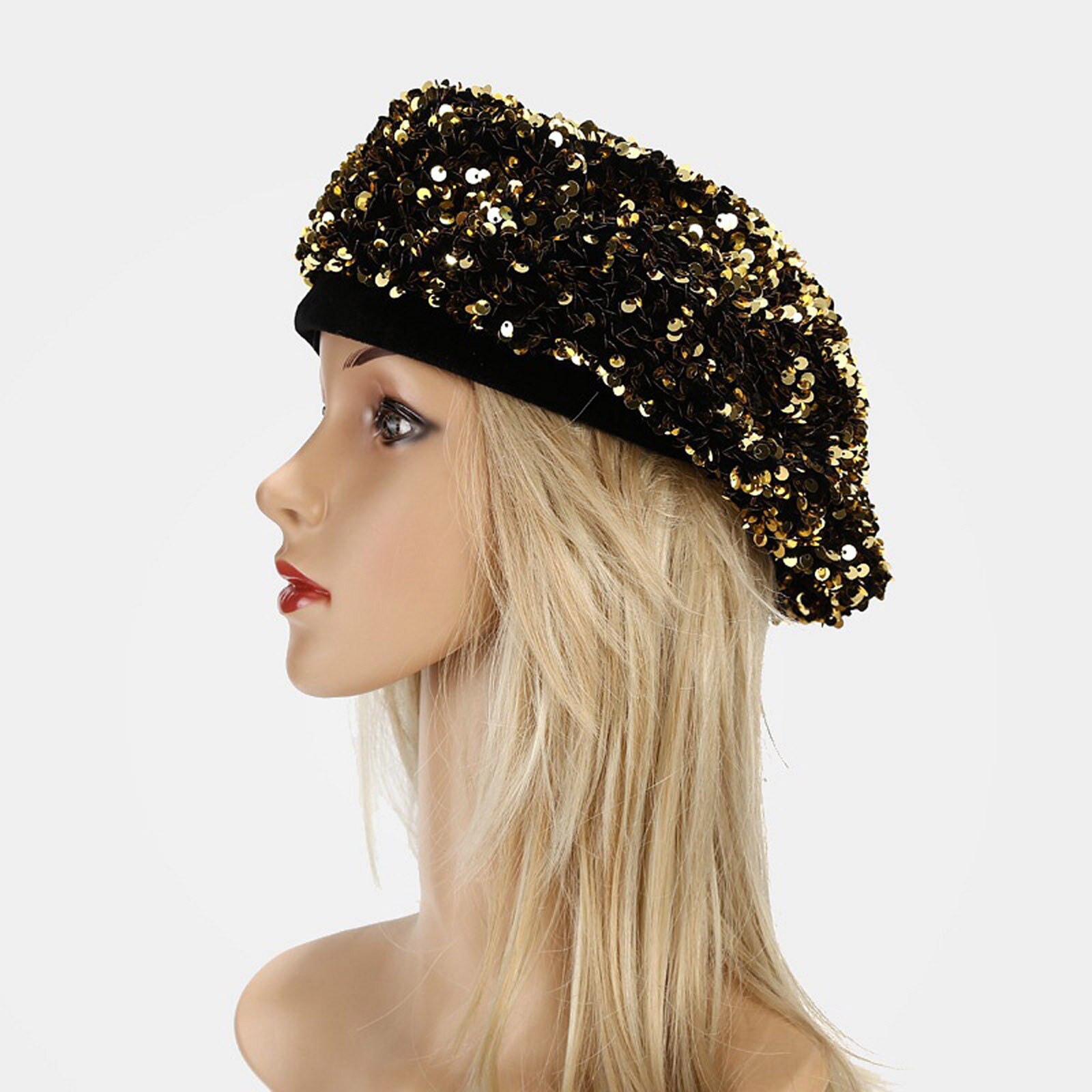 Boina de lentejuelas brillantes para mujeres a la , gorra de baile para chicas, boina informal para chicas, gorros, gorro de Club nocturno encantador: GD