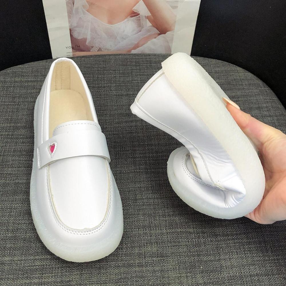 Leather Ladies Flats Women Spring Soft Bottom Loafers Nurse Shoes White Slip-On Female Comfortable Casual Driving Shoes