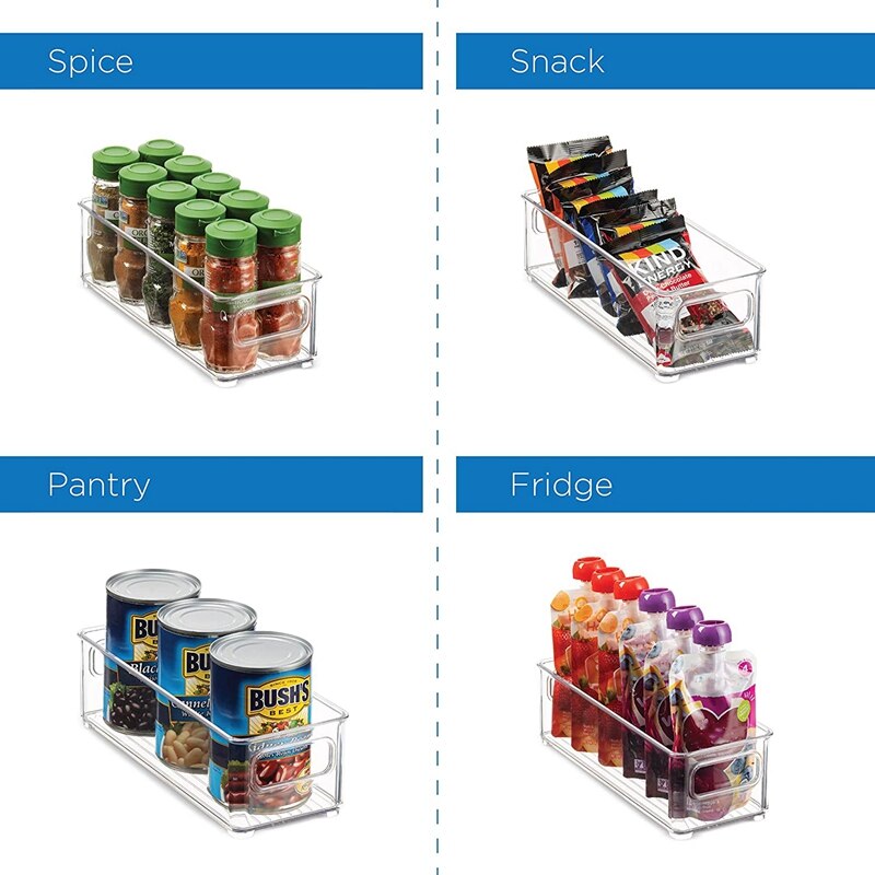 Refrigerator Organizer Bins, Clear Stackable Plastic Food Storage Rack with Handles for Pantry, Kitchen