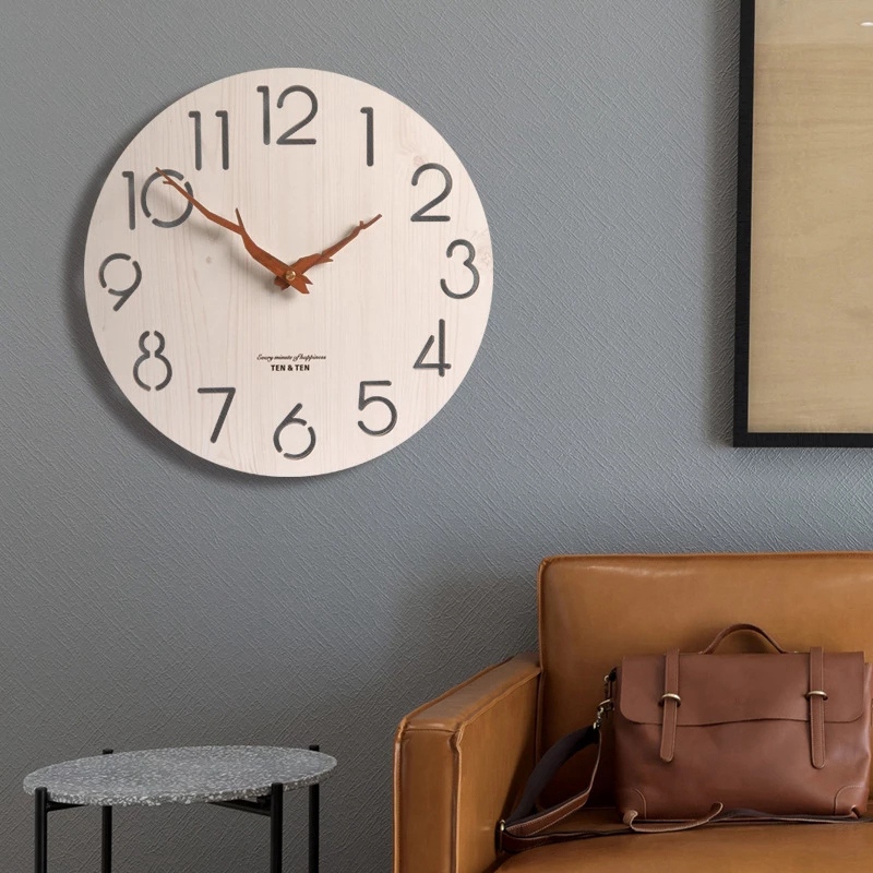 Houten 3D Wandklok Modern Nordic Kinderkamer Decoratie Keuken Klok Art Hollow Muur Horloge Home Decor