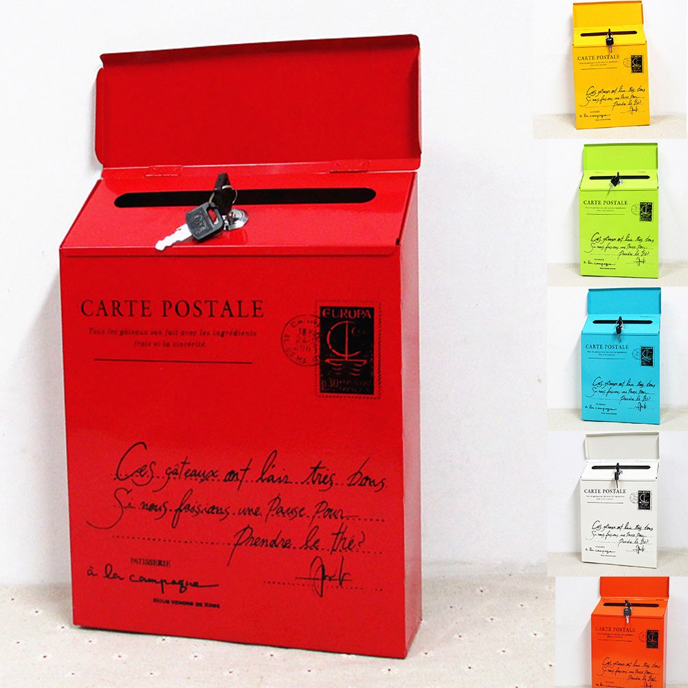 Iron Lock Letter Box Vintage Wall Mount Mailbox Mail Postal Letter Newspaper Box GR5