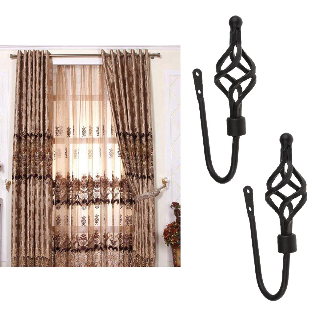2 Piece Metal Curtain Hooks Window Drapery Tieback Holdback er: Black