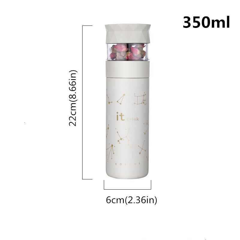 Stainless Steel Thermos Cup Vacuum Flask Heat Preservation Tea Strainer Separation Infuser With Button Portable Mug: white