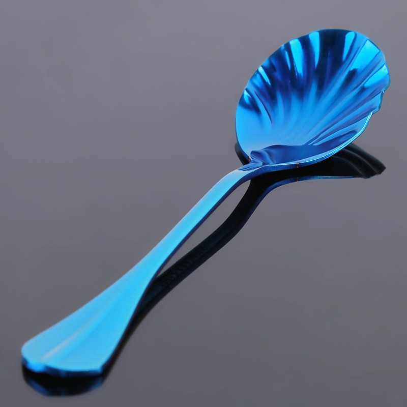 Coffee Spoon Stainless Steel Shell Tea Spoon Cake Dessert Fruit Fork Stirring Mini Spoon Dropshiping: blue