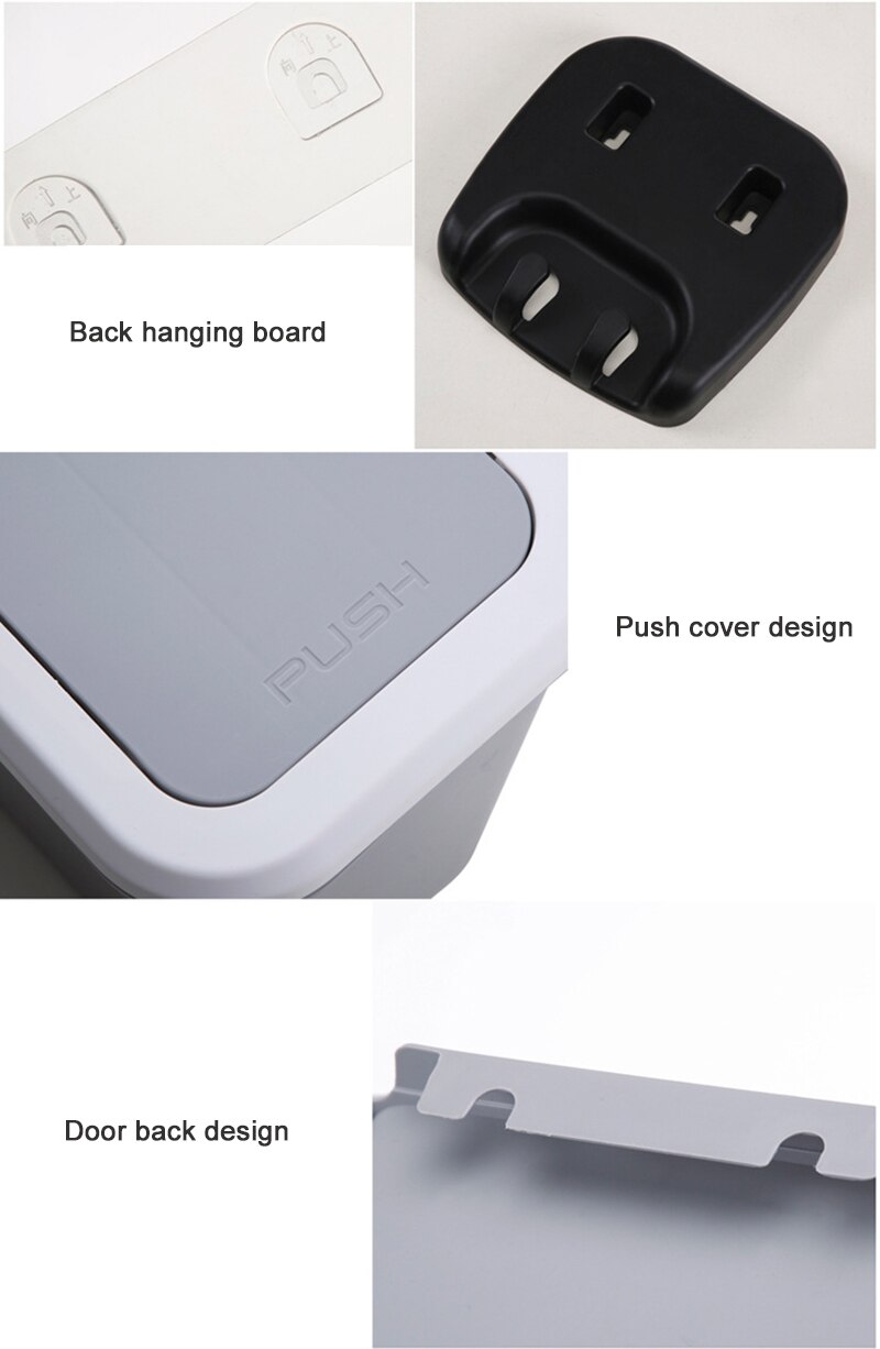 Cubo de basura colgante para cocina, papelera pequeña con tapa de empuje para colgar en la pared, 1 unidad