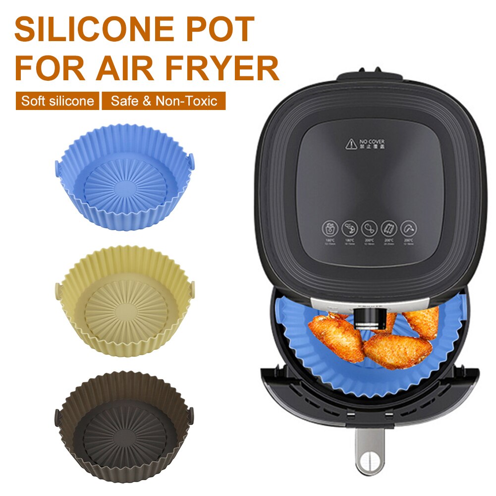 Silicone Pot For Airfryer Reusable Air Fryer Accessorie Baking Basket Pizza Plate Grill Pot Kitchen Cake Cooking Baking Tool
