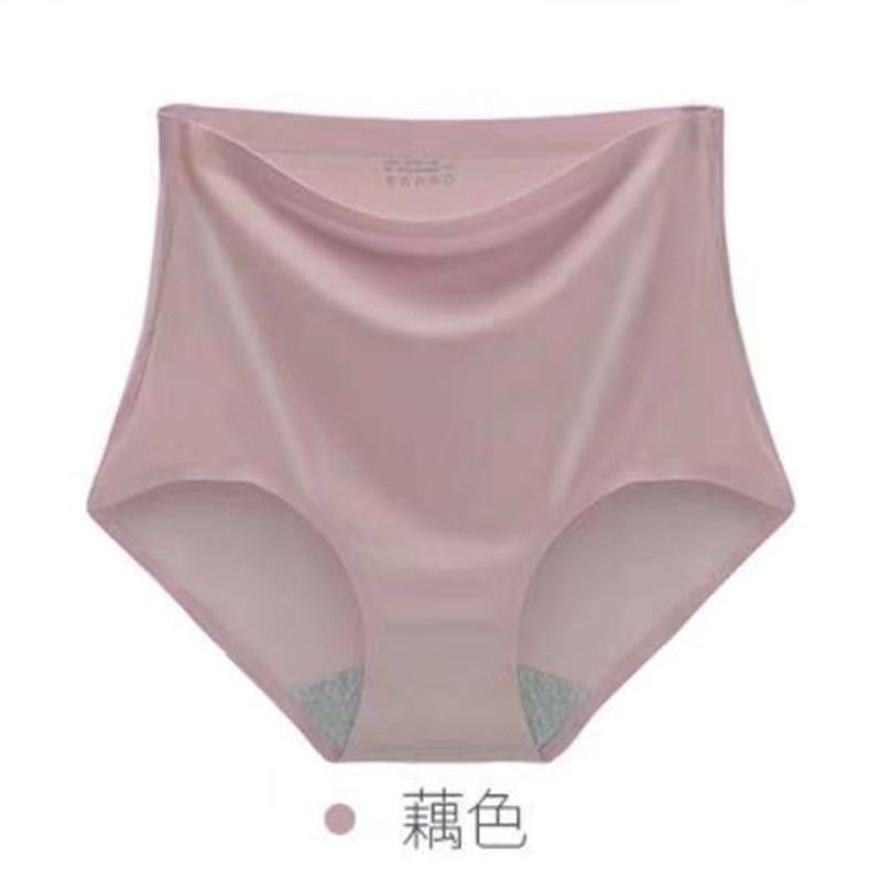 Ropa interior fina de talla grande para mujer, ropa interior sedosa de cintura alta de seda helada, sin costuras, para vientre gordo, 45-100kg: S / Castaño