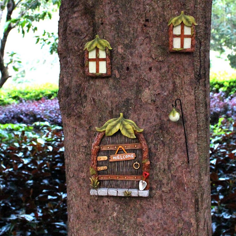 Outdoor Miniatuur Fairy Tuin Decor Fairy Deur En Raam Voor Boom Glow In The Dark Yard Art Sculptuur Decoratie Voor kinderkamer