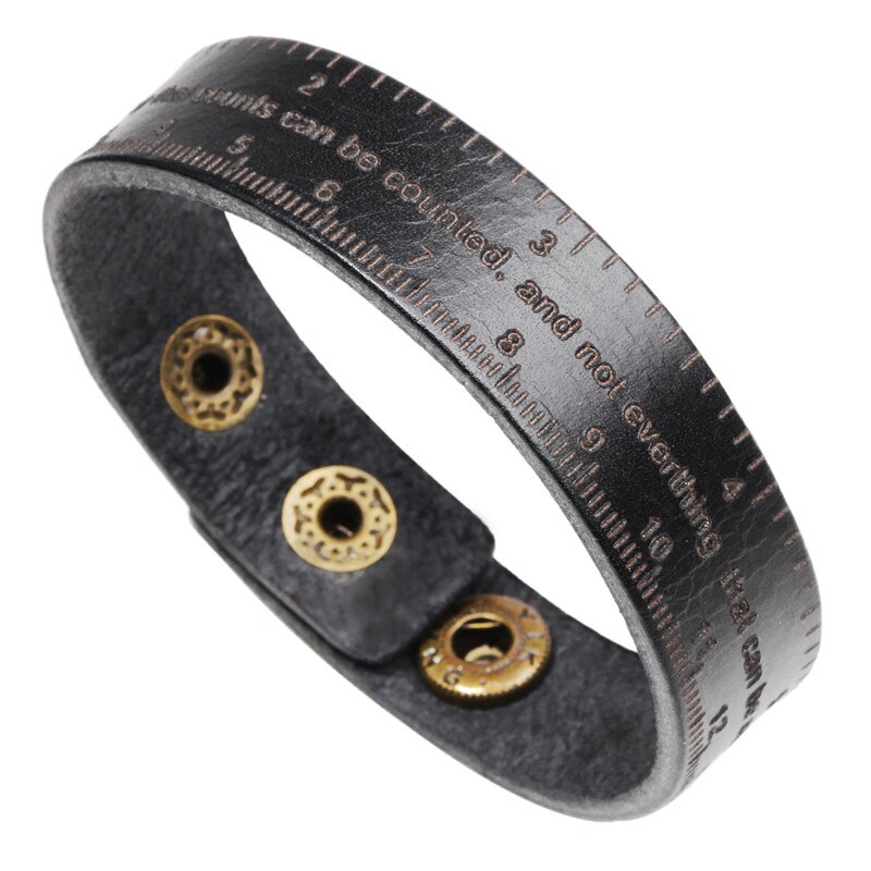 LIKA Multifunctional Ruler Leather Bracelet Men Vintage Wide Cuff Bangles Adjustable Buckle Wristband Male Bracelet Black&Brown: black