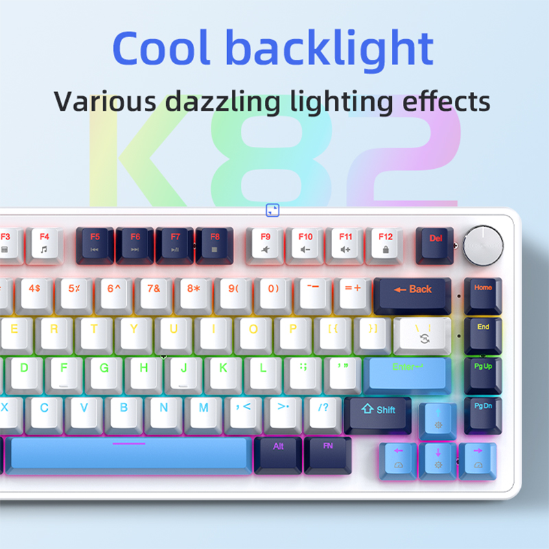 APAYADO K82 Mechanische Tastatur, 82 Tasten, Multifunktionsknopf, vollständige Tasten-Swap-fähig, kühle Hintergrundbeleuchtung, kabelgebundene Verbindung, Windows und Mac