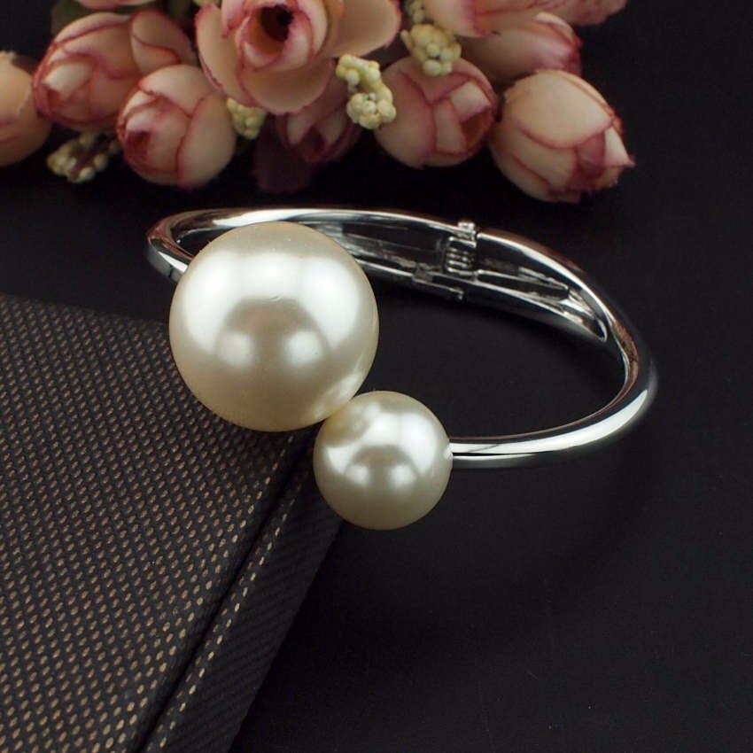 Bracciali Charm MANILAI Donna - Jonc Manicotto Imitazione Perla - Gioielli Statement Trendy: Argento