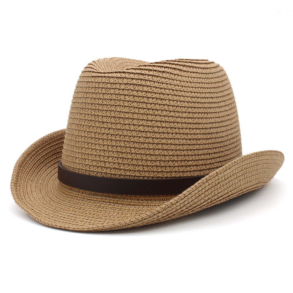 Sombreros clásicos de paja para hombre y mujer, sombrero de paja clásico Retro Para hombre y mujer, sombrero Fedora con banda de lazo, Trilby, Jazz, talla ajustable M-L 7 1/8-7 3/8: Caqui