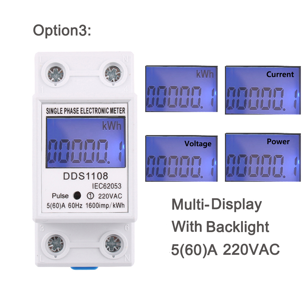 60A 80A Din rail Single Phase Two Wire LCD Digital Display Power Consumption Energy Electric Meter kWh AC 220V 230V 50Hz/60Hz: option 3