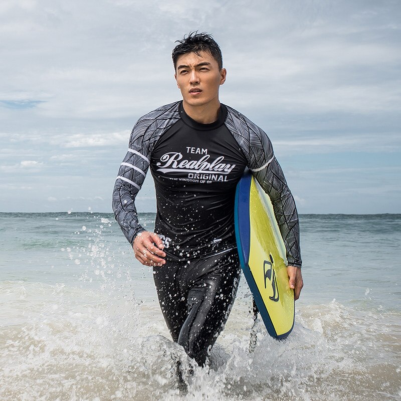 Gsou Sneeuw mannen Lange Mouw Zonnebrandcrème Gedrukt Surfen T-shirts Mannen Wetsuit Tops Strand Zwemmen Shirts