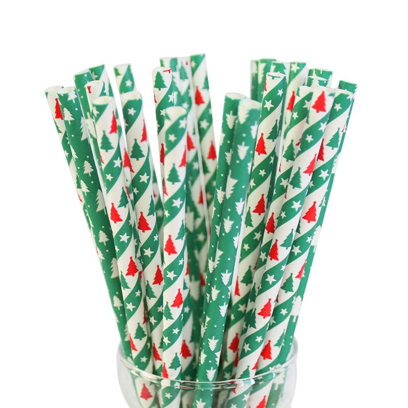 25 stuks/partij kerstversiering sneeuwvlok papieren rietjes diy kerst bruiloft verjaardag feest decoratie wegwerp drinkrietjes