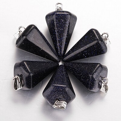 natural stone pendant hexagonal cone shape charm jewelry line hammer DZ137 let 10 PCS: Antique Silver Plated