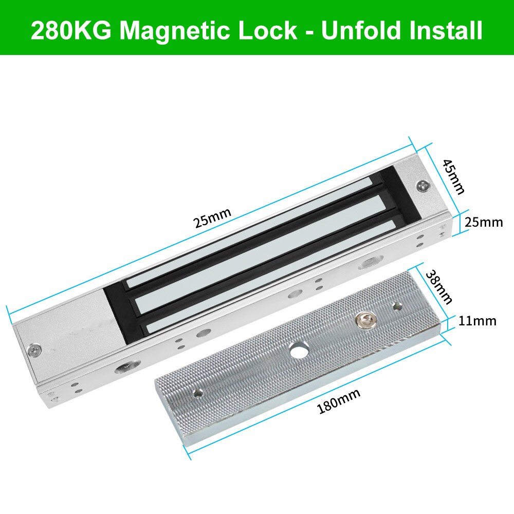 DC12V Electromagnetic Lock 180KG/350lbs Electric Magnetic Lock Waterproof Electronic Door Locks 60KG 280KG/600lbs Holding Force: 280KG Unfold