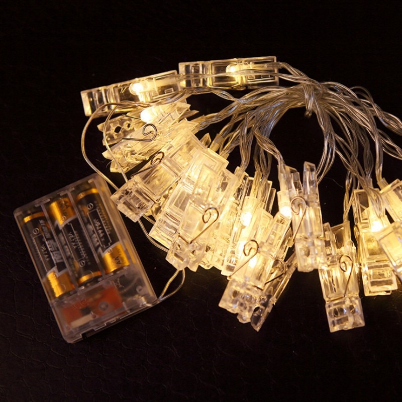 Photo Clip Holder LED String lights LED Card Picture Photo Clips Pegs Bright String Light Wedding Party Valentine's Day