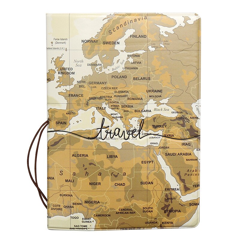 Creatieve Wereldkaart Paspoort Cover Wallet Bag Id Adres Holder Draagbare Pu Lederen Boarding Wallet Case Travel Accessoires: Khaki