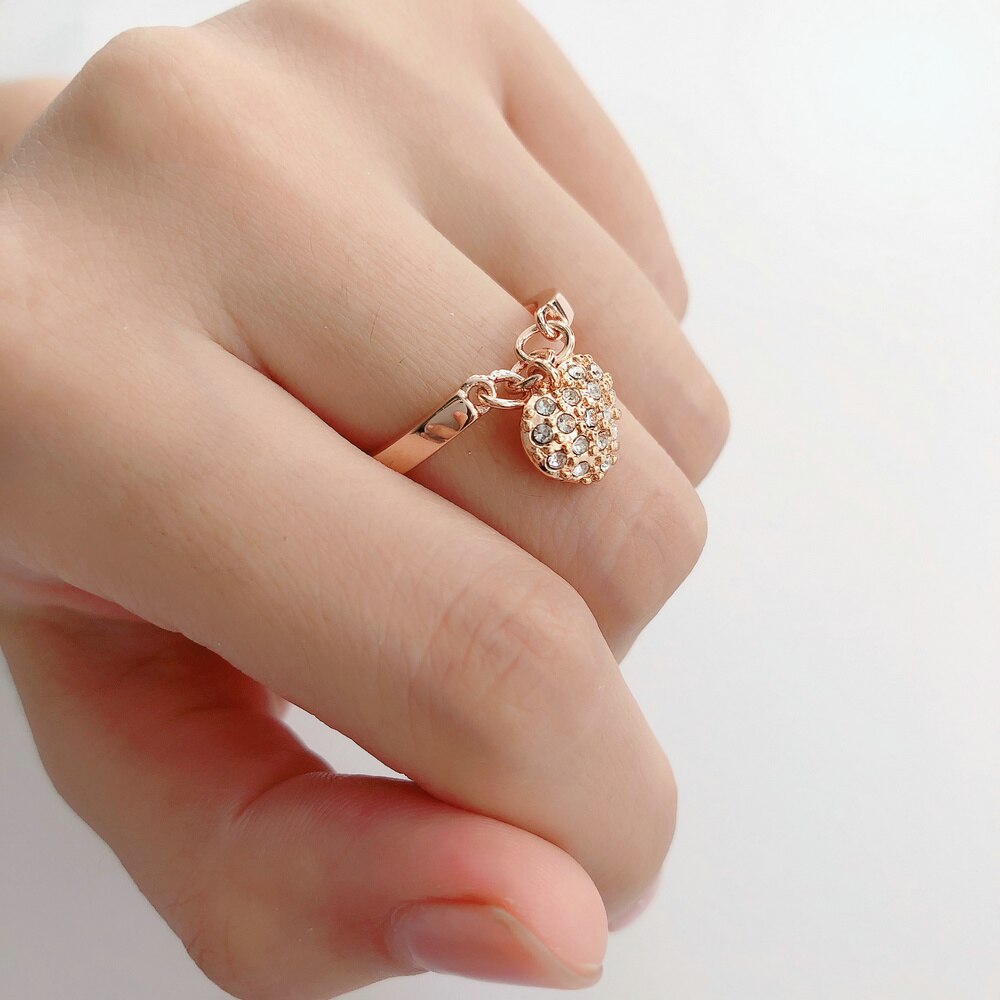 Double Fair Brand Romantic Love Heart shaped Buckle Rings For Women Engagement Party Jewelry Women's Ring For Girl DFR279