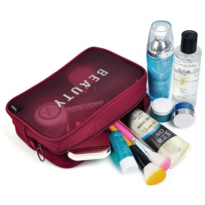 UOSC cosmético, bolso de las mujeres de la cremallera hacer transparente maquillaje carcasa organizador de almacenamiento de la bolsa neceser Kit de lavado de belleza bolsas: L Red