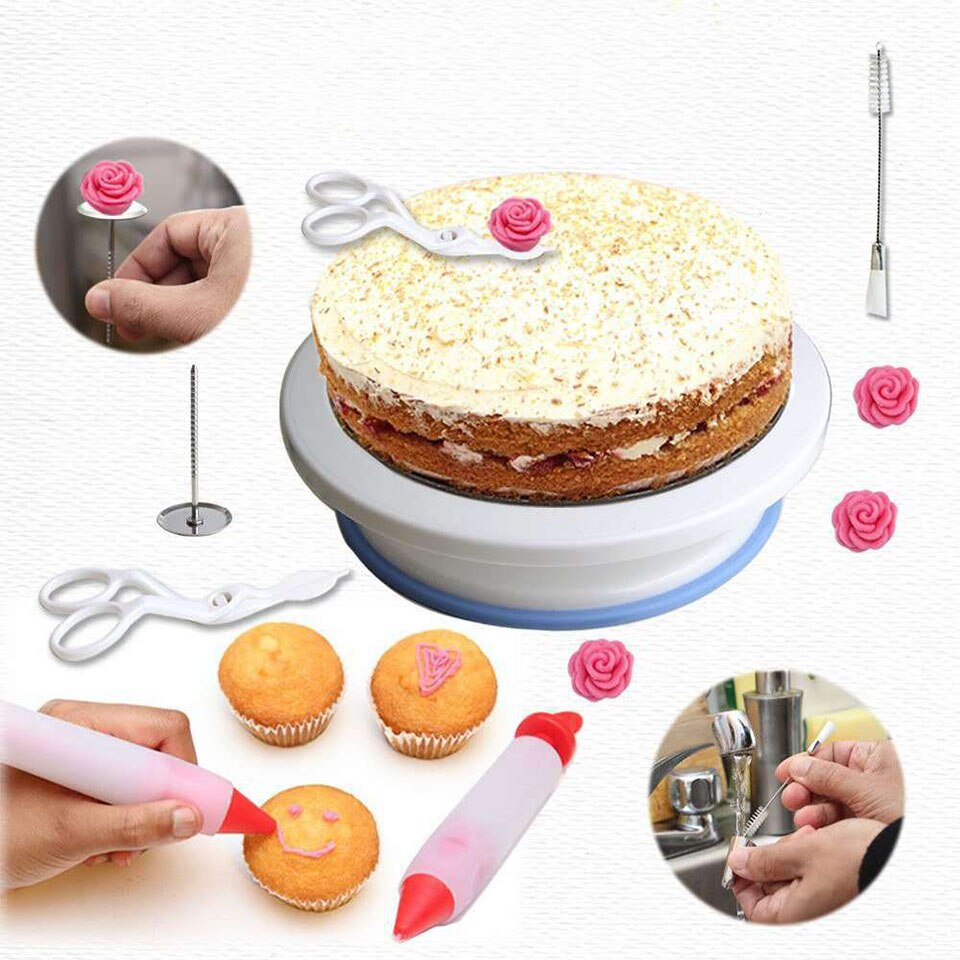 90Pcs Cake Turntable Stainless Steel Cake Tips Baking Supplies Pastry Bags Cake Leveler Cupcake Kits Icing Spatula for Beginners