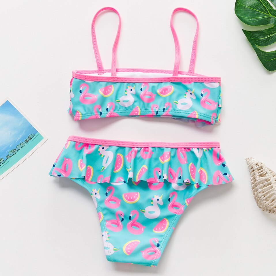 3-12T Children Girls Bikini Swimsuit Suits 2022 TWO-PIECES Kids Little Girls Summer Bathing Suits Flamingo Bikinis Swimwear
