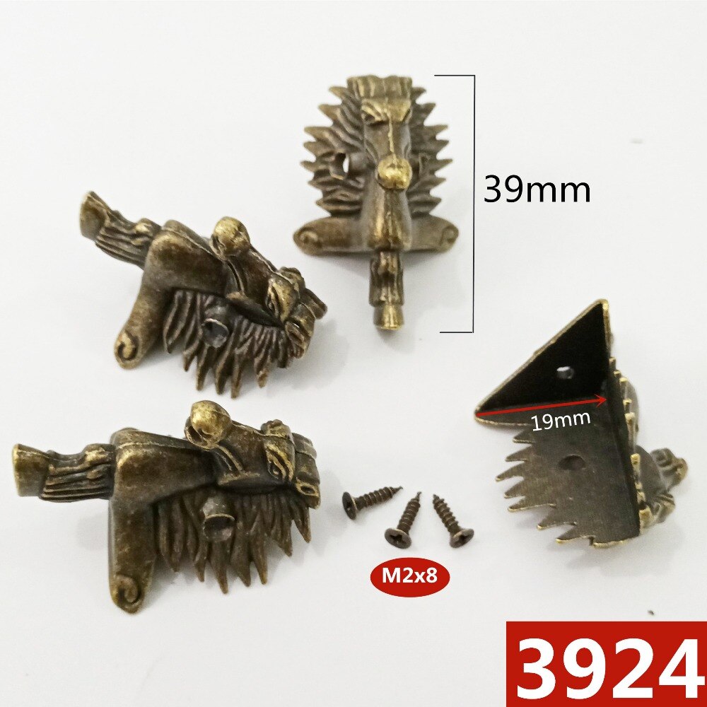 4 st antik mässing trälåda fötter ben hörnskydd hästhuvud dekorativt fäste för möbelbeslag 39 x 24mm