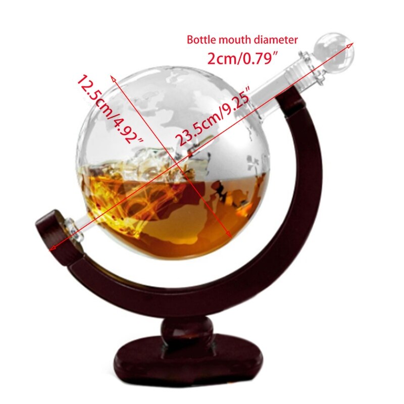 850ML Whiskey Decanter Antique Ship Whiskey Dispenser For Liquor Bourbon Vodka Wine Glass Decanter Globe with Wood Stand