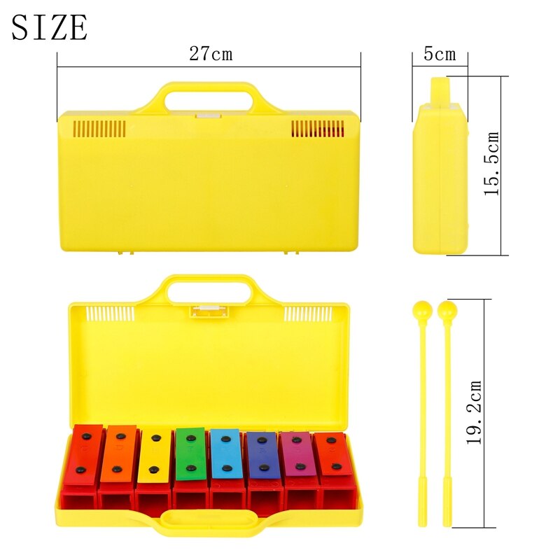 Xylofoon Glockenspiel 8 Notes Chromatische Resonator Bells Met Geel Case