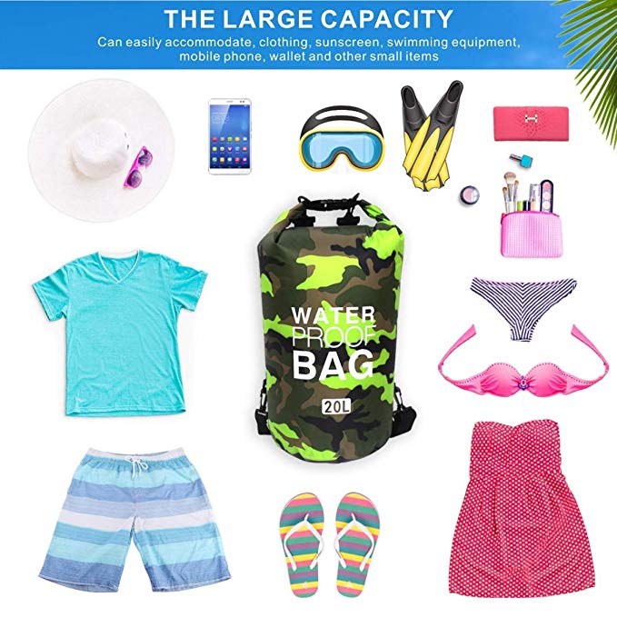 PVC Waterproof Dry Bag 10L 20L Camo Outdoor Diving Foldable Man Women Beach Swimming Bag Rafting River Ocean backpack