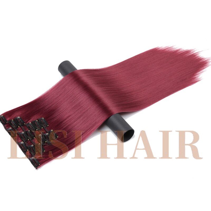 LISI HAIR 55cm Long 16 Clip in Hair Extension Straight Hairpiece Synthetic Hair For Women 140g High Temperature Fiber: 118