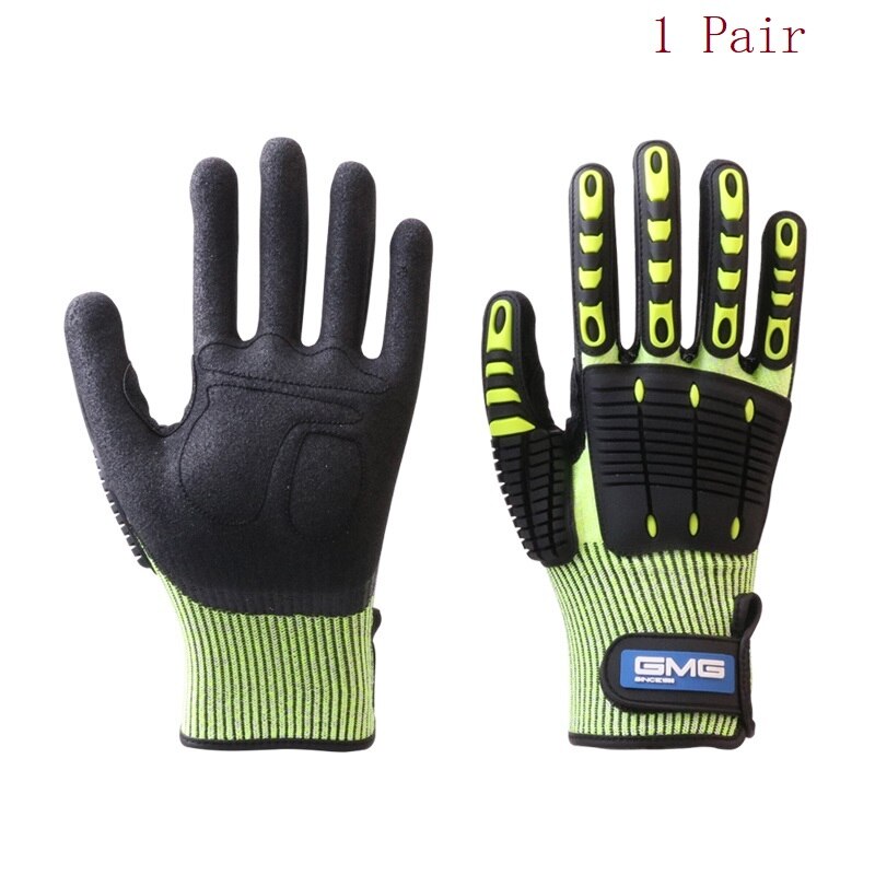 Cut Resistant Gloves Anti Impact Vibration Oil GMG TPR Safety Work Gloves Anti Cut Shock Absorbing Mechanics Impact Resistant: Yellow-1 Pair / M
