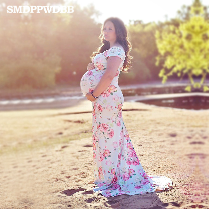SMDPPWDBB Moederschap Jurken Moederschap Fotografie Props Bloemen V-hals Sexy Maxi Jurk Elegante Zwangerschap Fotoshoot Vrouwen Jurk