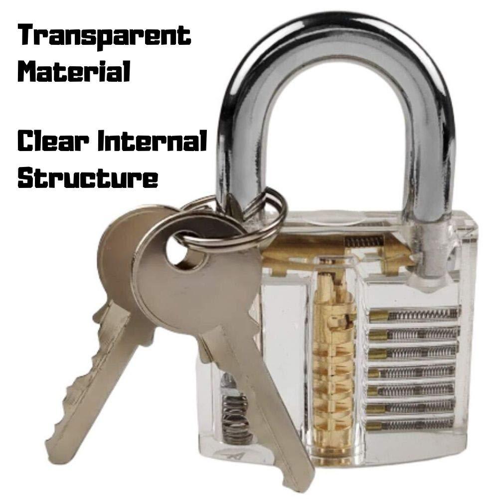 Locksmith Practice Tool Lock Set Training Supplies Kit Multitool with Flashlight & Transparent Padlock