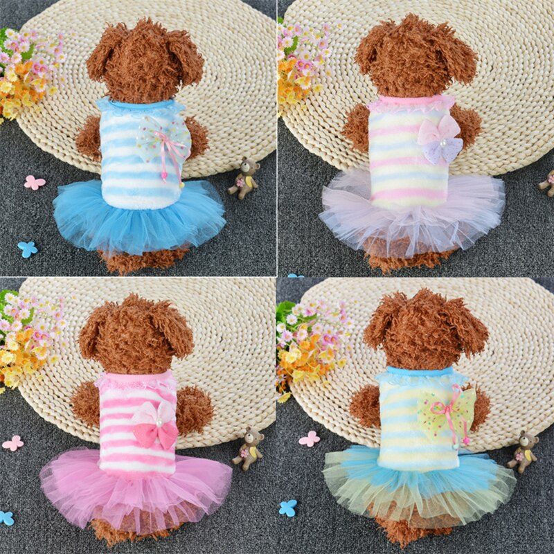Cão engraçado roupas moda pequeno cão vestido de casamento saia filhote de cachorro roupas para animais de estimação listrado flanela cão vestido de princesa quente
