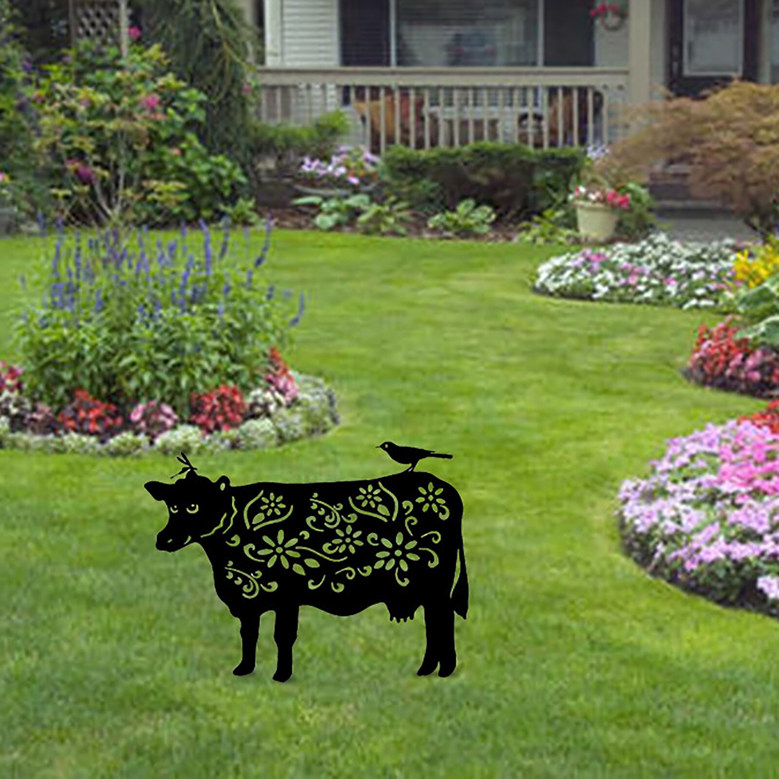 Cattle Garden Decoration Cattle Yard Art Decoration For Garden Backyard Lawn Stakes Plastic Hen Yard Decor Acrylic Crafts