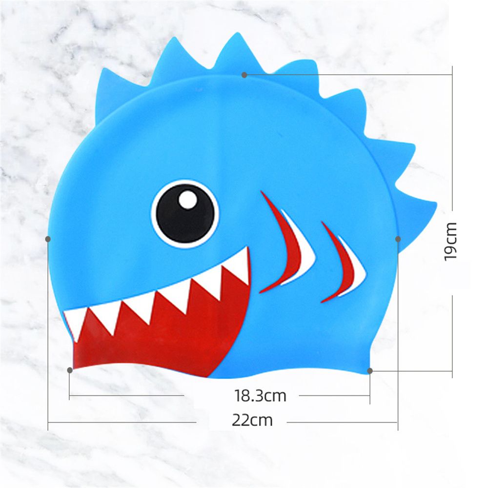 Childrens Waterproof Junior Cartoon Cap Shark Fish Character Swimming Cap Kids Swim Hat Silicone Swim Hat: dark blue
