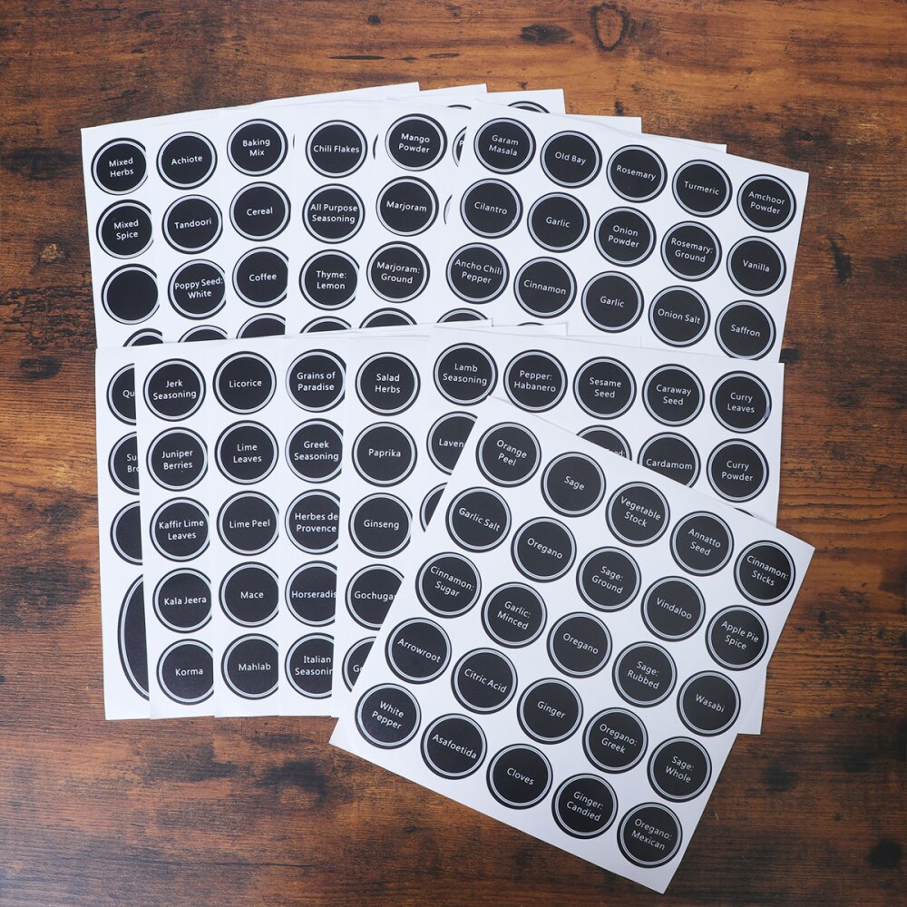 13 Sheets Spice Jar Labels Printed PVC Pantry Stickers Blackboard Sticker for Bottle Canister
