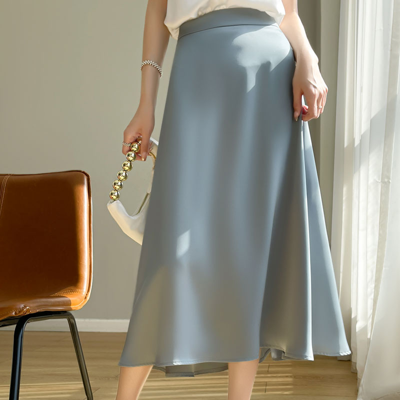 Acetic Satin High Sense Skirt Women's A-Shaped Mid-Length Skirt In Spring And Summer High Waist And Slim Umbrella Skirt