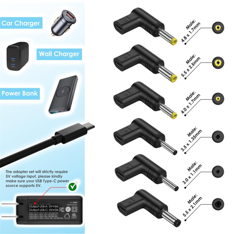 adapter USB rodzaj-C na złącze zasilania DC 5V, żeńskie USB-C na męskie złącze DC robić routera, oświetlenia doprowadziło i głośnika