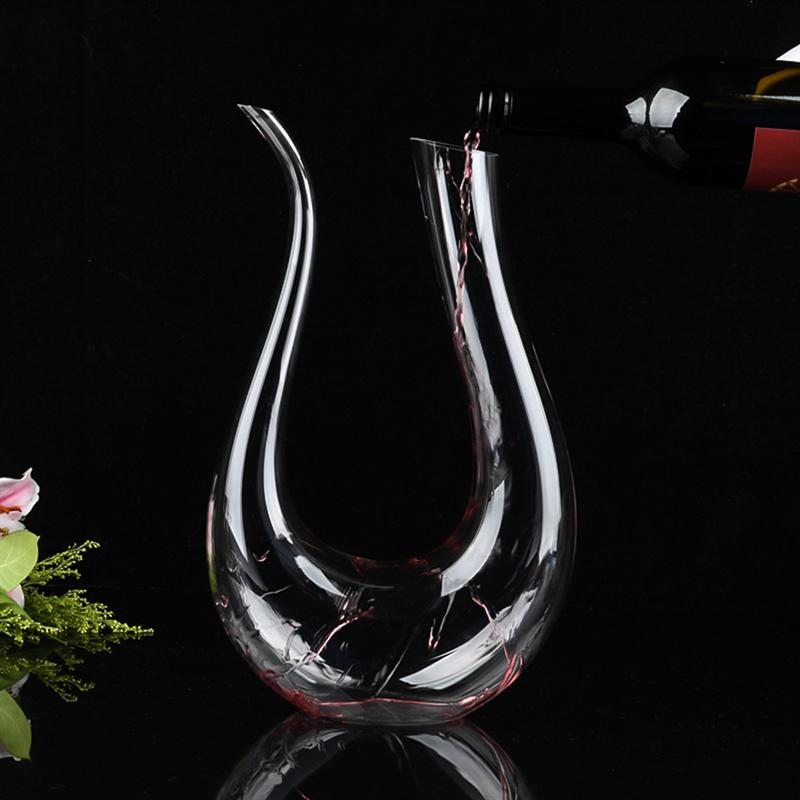 U Shape Lead-Free Premium Crystal Glass Wine Carafe Crystal Clear Wine Aerator Glass Wine Decanter Grade B (1300-1500ML)
