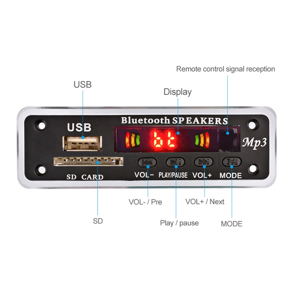 Módulo de altavoz de coche de buena , Radio FM, USB, tarjeta SD, Bluetooth 5,0, MP3, placa decodificadora, reproductor de Control remoto