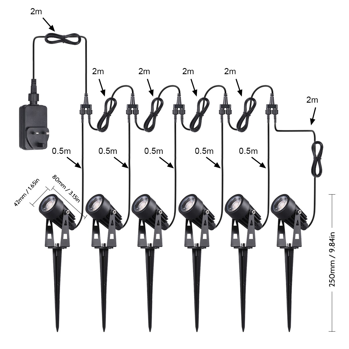 Tomshine 6-in-1 Garten Lichter Niedrigen Spannung LED Landschaft Beleuchtung IP65 Wasserdichte draussen Lampe warm Weiß für gehweg Bäume Hof: UK Stecker