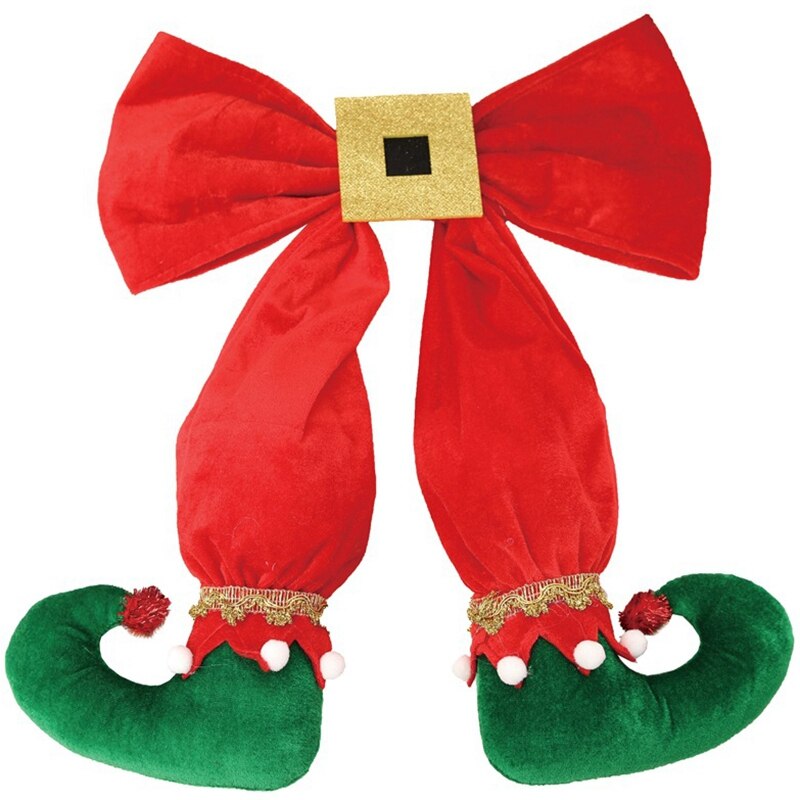 Elf Foot Hanging Christmas Tree Bow Elf Boots Pendant Hotel Atmosphere Layout for Year Party Scenes Arrangement: Red and Green