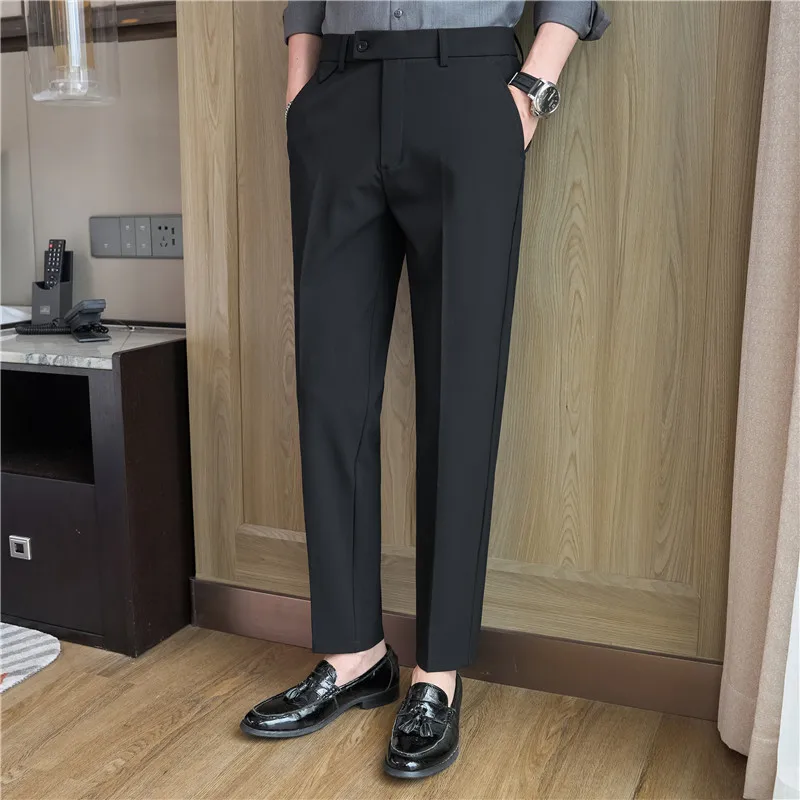 Men Suit Pants spring Elastic waist Solid Slim Fit Dress Pants Office Business Casual Trousers Men's clothing
