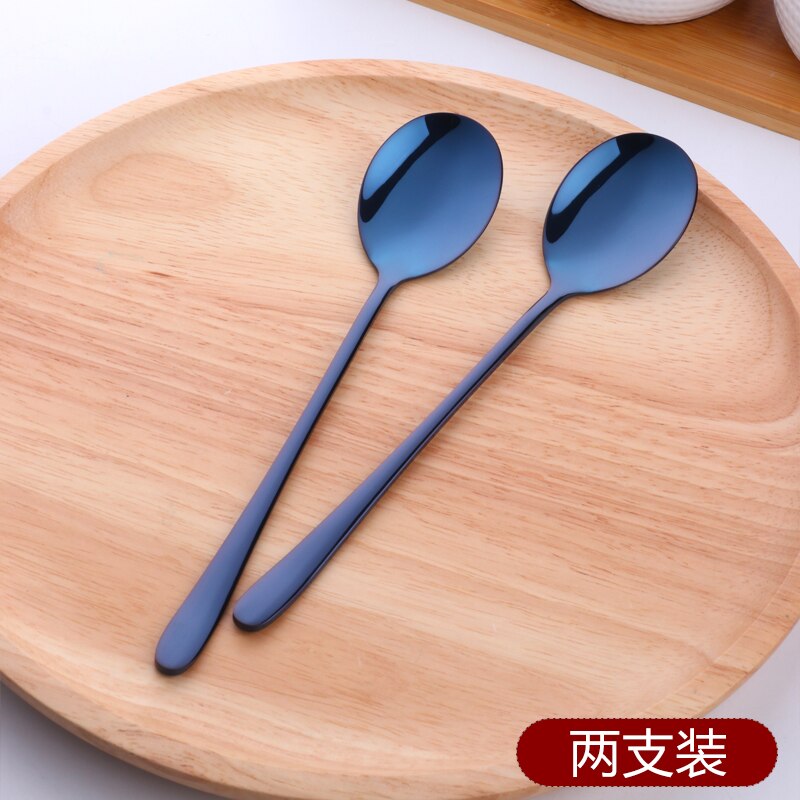 2PCS Rose Gold Colorful Coffee Spoon Stainless Steel Long Handle 8 Color Korean Mixing Spoons Set Dessert Long Ice Kitchen Scoop: 2blue