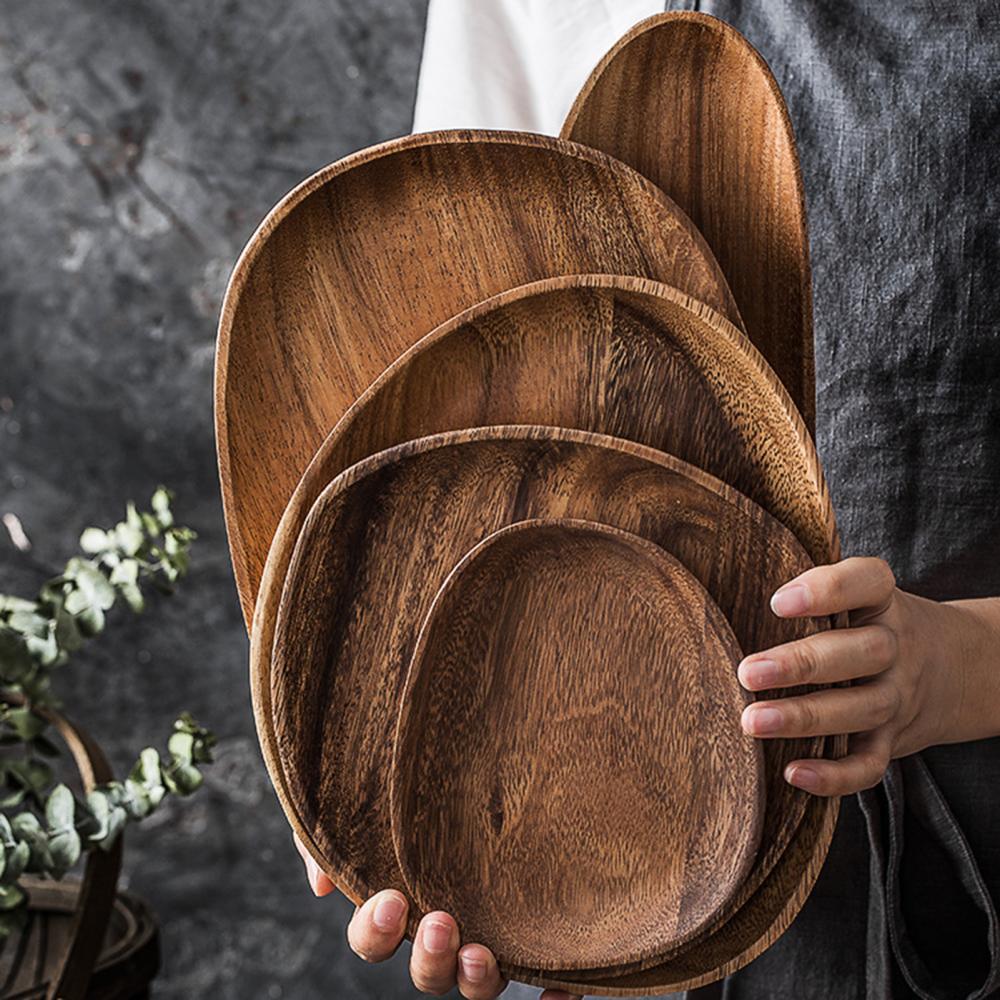 Wood Irregular Rectangle Tray Oval Walnu Wooden Round Pastry Serving Plate Food Dish Dried Fruit Storage Dessert Tableware Suppl